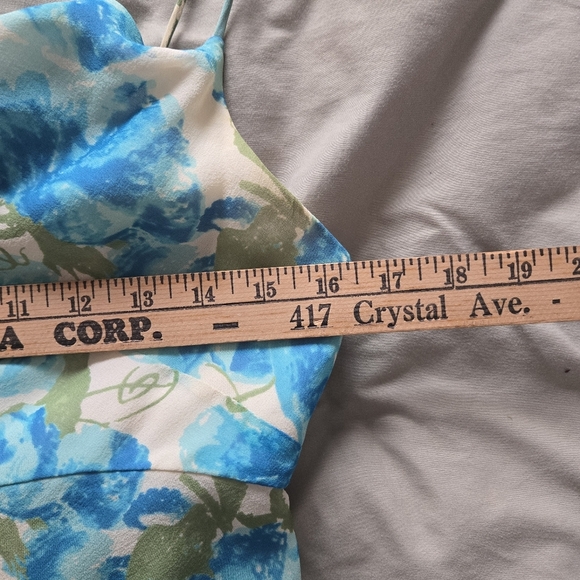 VTG Silk Ann Taylor Y2K Green and Blur Floral Cowl Neck Short Dress - Picture 6 of 7